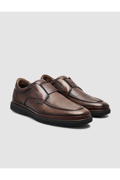 Cabani 100% Genuine Leather Brown Laceless Men's Casual Shoes