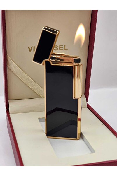 Atheris Gift VINDIESEL Siyah Altın Gazlı Çakmak – Erkek Lüks Aksesuar, Hediyelik Kutulu