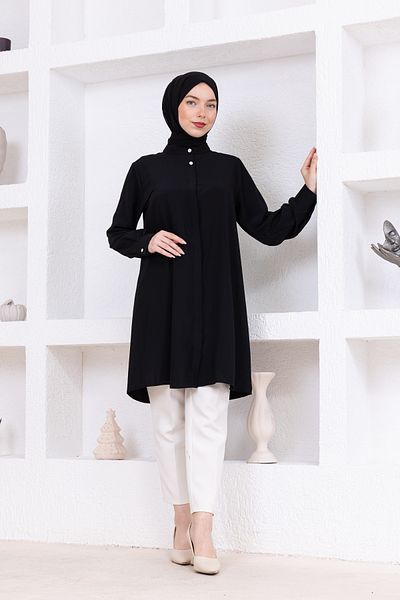 FİDEY Satin Tested Tunic with Stone Buttons