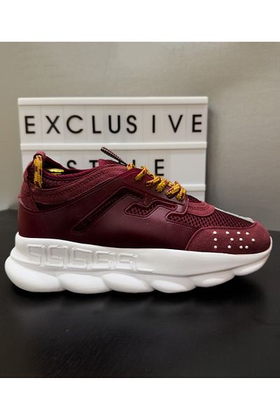 EXCLUSIVE STYLE CHAIN Burgundy Sneakers - Eco-leather and velvet