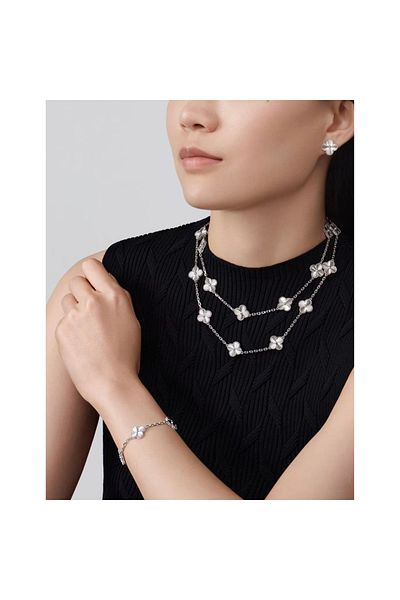 ElectraStore Alhambra Silver Earrings Plated with 14K White Gold