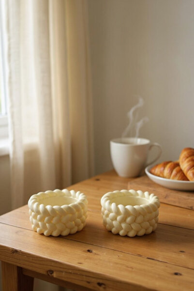 ardesta El Yapımı Hasır Görünümlü 2’li Tea Light Taş Mumluk | Dekoratif Mumlu...