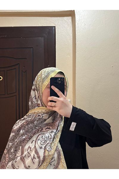 BOUTİCON Yellow Retro Patterned Summer Cotton Shawl