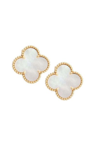 ElectraStore Gold Earrings Flower White Mother of Pearl