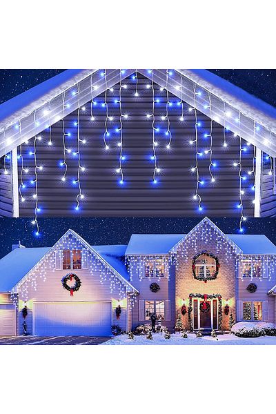 OEM Instalație de Crăciun, 12 m, 300 LED-uri, 8 efecte, Exterior/Interior, Interconectabil, Albastru/Alb