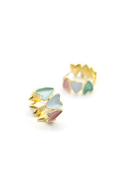 Alray Enamel Heart Earrings - Multicolor