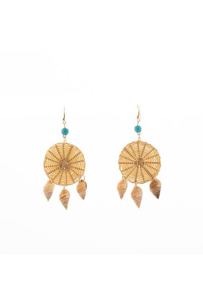 ElectraStore Rattan and Natural Shell Earrings