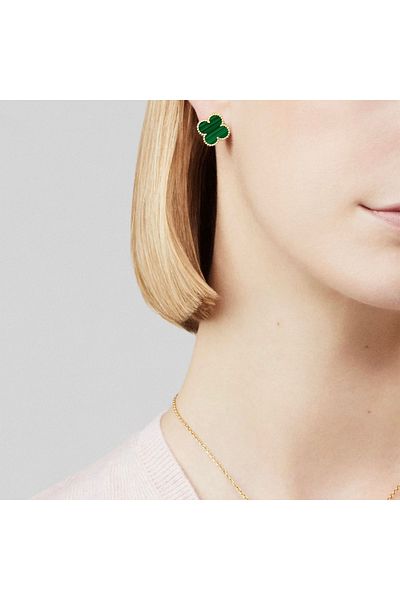 ElectraStore Alhambra Earrings with Green Semi-Precious Stone