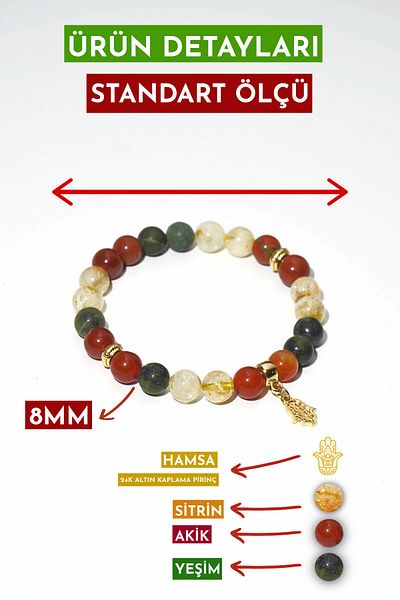 Orenda Design Citrine Natural Stone –Jade–Yemen Agate-Fatma Anın's Hand Bracelet Natural Stone (Abundance-Bereket-Luck)