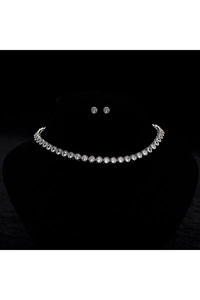 ElectraStore Tennis Splendor Silver Necklace + Earrings Set