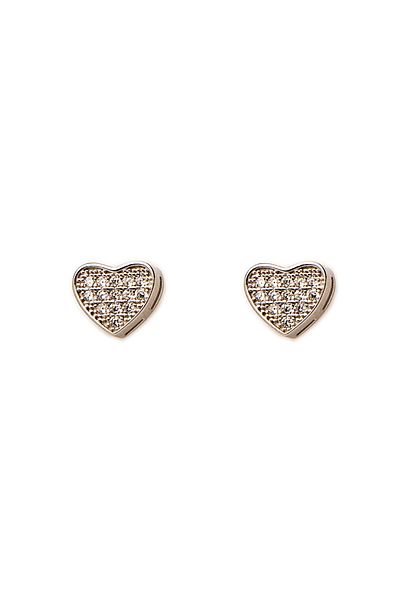 ElectraStore Silver Heart Earrings Encrusted With Zirconia Crystals