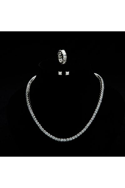 ElectraStore Shiny Tennis Necklace, Earrings And Ring Set