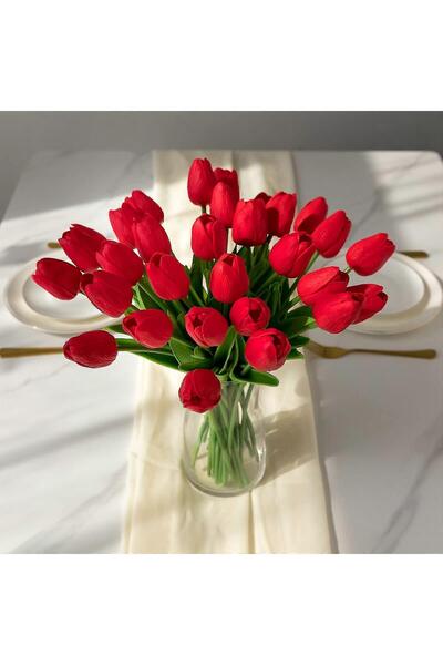 ROSELLA BARUCCI UNDERWEAR Yapay 10'lu Islak Lale Buketi Gerçeksi Doku Beyaz