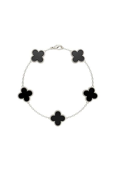 ElectraStore Silver Bracelet Black Onyx Flowers