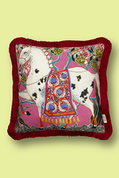 Alseko Concept Husă de pernă decorativă pătrată de 43x43 cm cu ciucuri roșii,...