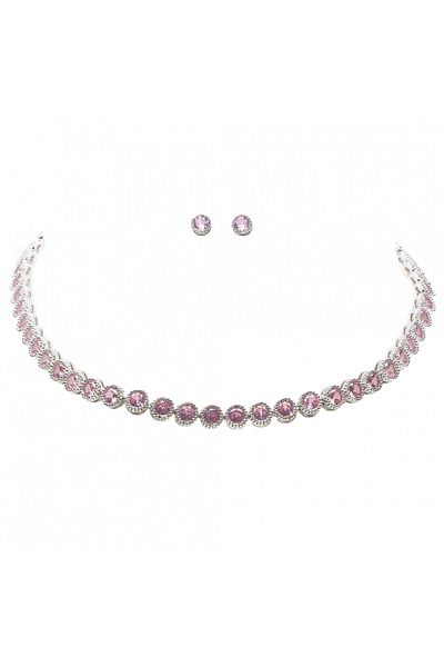ElectraStore Tennis Splendor Pink Necklace+Earrings Set