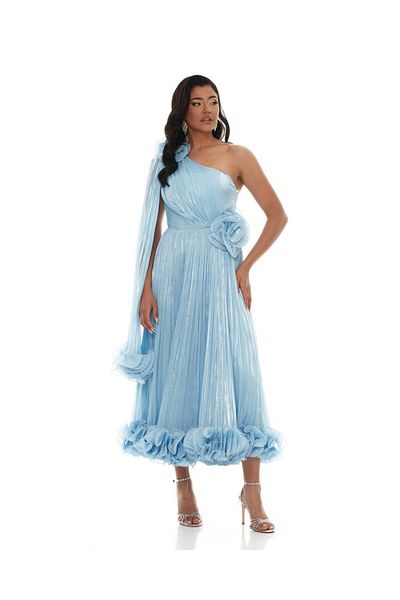 OPHIRA Rochie de seară midi albastră din organza premium