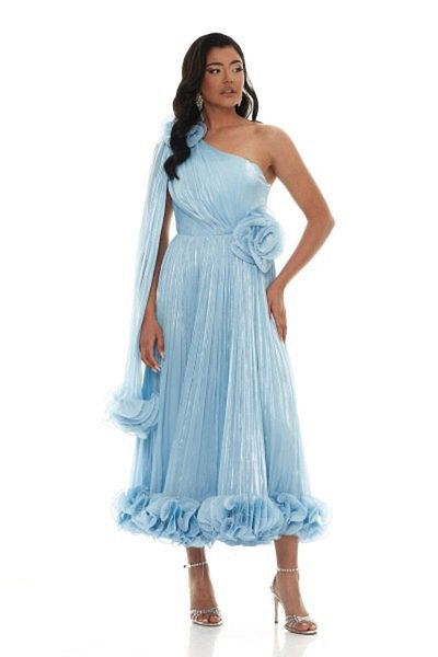 OPHIRA Rochie de seară midi albastră din organza premium