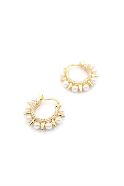Alray Pearl Hoop Earrings - Gold