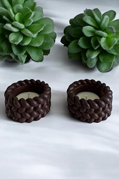 ardesta El Yapımı Hasır Görünümlü 2’li Tea Light Taş Mumluk | Dekoratif Mumlu...