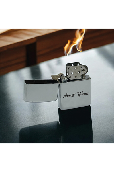 gastromarka Kişiye Özel El Yazılı Gümüş Benzinli Çakmak