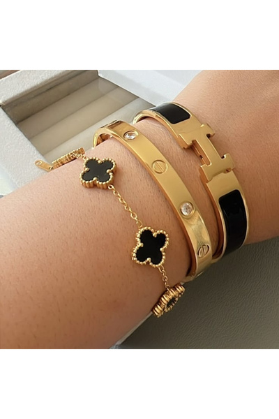 ElectraStore Σετ 3 Βραχιόλια Elegance Alhambra Green + LOVE + Hermina Black