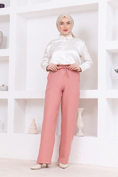 FİDEY Linen pants with elastic waist and pockets