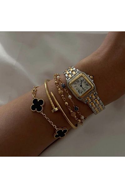 ElectraStore Alhambra Bracelet With Onyx Flowers