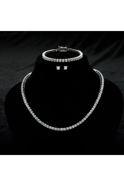 ElectraStore Tennis Necklace, Bracelet And Earrings Set Gold Plated