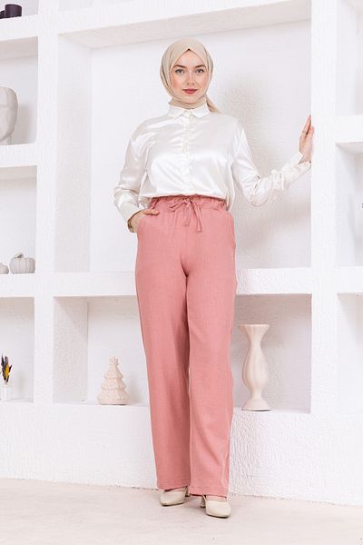 FİDEY Linen pants with elastic waist and pockets