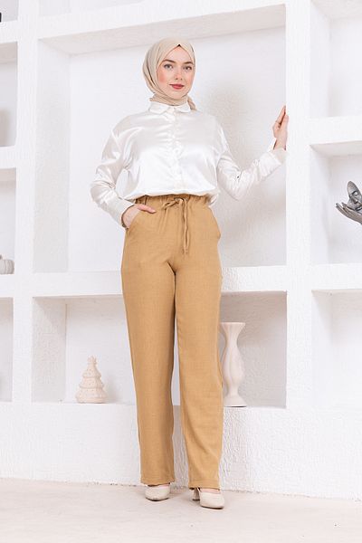FİDEY Linen pants with elastic waist and pockets