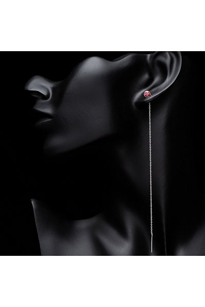 ElectraStore Ruby Red Silver Long Earrings
