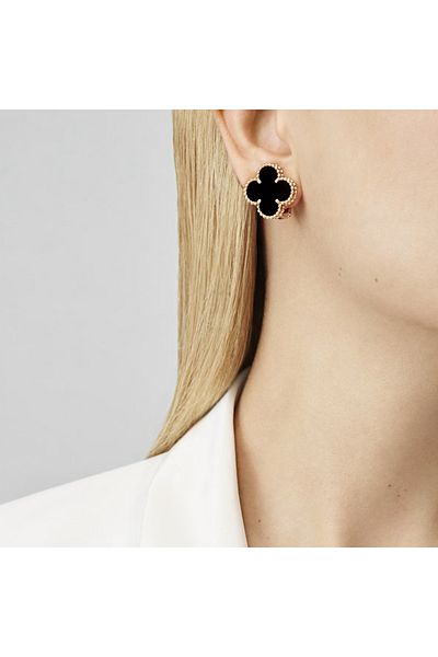 ElectraStore Alhambra Earrings with Onyx Semi-Precious Stone