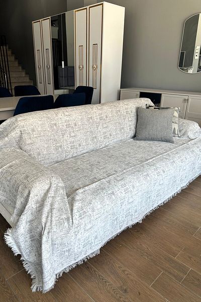 Merve Nayir Pera Pattern Washable Non-Pull Armchair Cover Gray 180X310 cm
