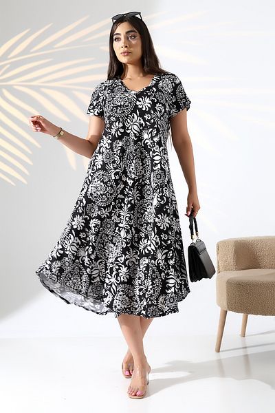 LadyMina Pijama Summer Plus Size Viscose V-Neck Dress