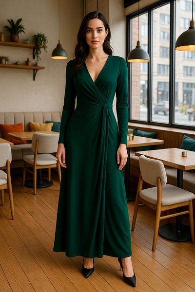 Moda Asmira Women's Double Breasted Collar Buckle Detail Maxi Length Dress