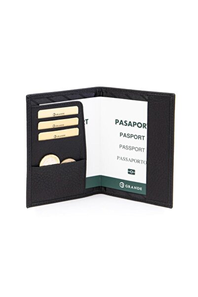 Grande Genuine Leather Passport Holder Wallet Black 753