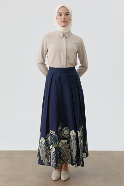 Tuğba Etnik Desenli Etek - Lacivert