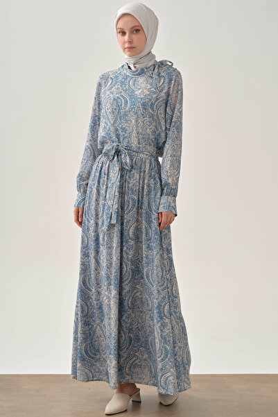 Tuğba Şal Desenli Cepli Etek - İndigo