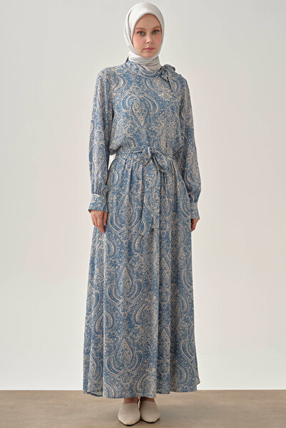 Tuğba Şal Desenli Cepli Etek - İndigo