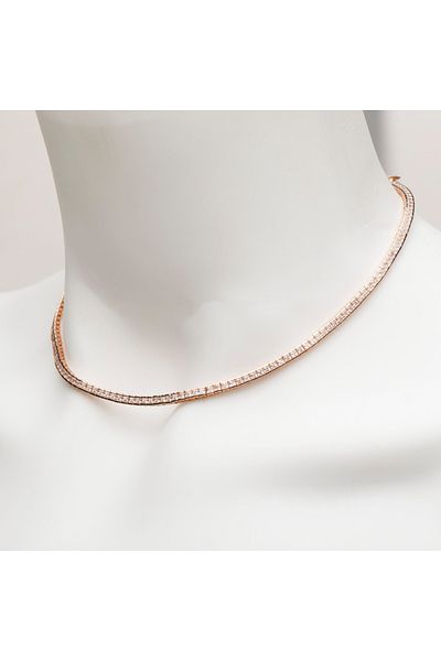 ElectraStore Tennis Necklace In Rose Gold-Silver