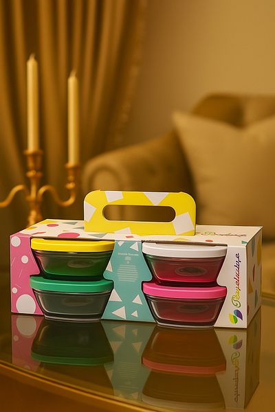 Paşabahçe Set of 4 Colorful Lid Glass Jam Bowl, Sauce Bowl and Storage Container |   Breakfast Storage Box 310 Cc