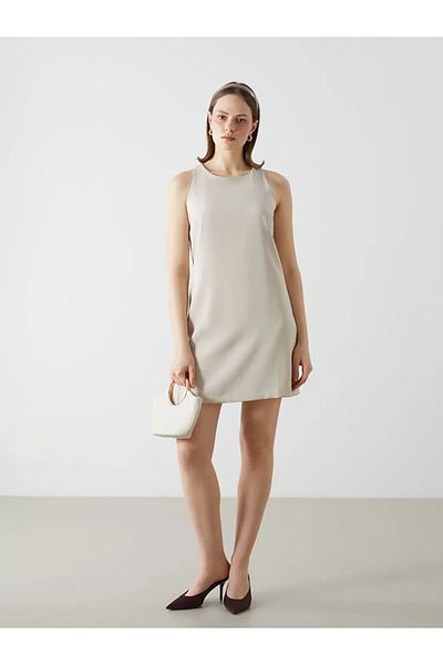 LC Waikiki Lcw Eco Beige Crew Neck Women's Mini Dress
