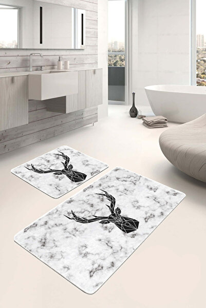 Realhomes مجموعة من قطعتين من سجادة الحمام القابلة للغسل بقاعدة مضادة للانزلا...