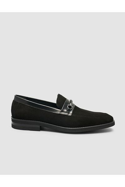 Cabani 100% Genuine Leather Suede Black Buckle Detailed Men's Loafer