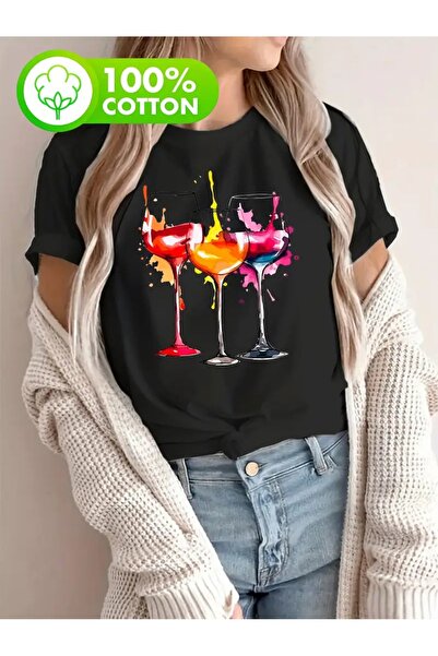 CLASİVA تي شيرت كوكتيل لموسم الصيف بتصميم عصري أنيق مطبوع للنساء للجنسين برقب...