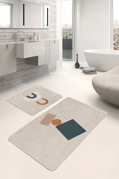 Realhomes مجموعة سجادة حمام بتصميم حديث باللونين الأزرق الداكن والبرتقالي مكو...