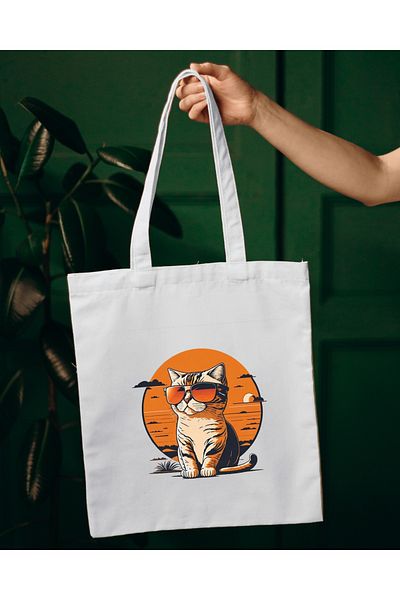 Gizeo Concept Karizma Cat Printed Linen Fabric Shoulder Bag