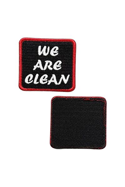 Ex Patch Fundal negru patch brodat cu text We Are Clean - 6x5,5 cm