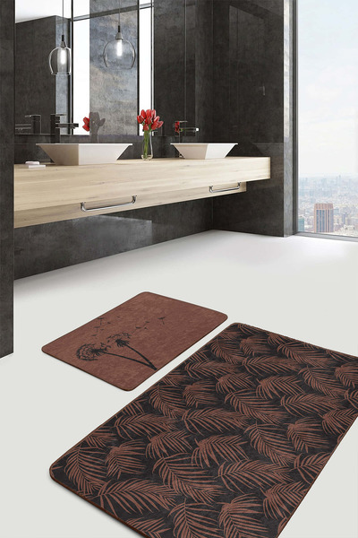 Realhomes مجموعة من قطعتين من سجادة الحمام القابلة للغسل بقاعدة غير قابلة للا...